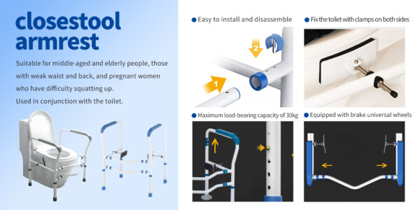 The toilet armrest can be easily installed without the need for nails
